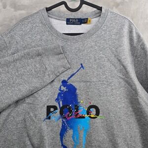 Polo Ralph Lauren Size Large Gray Sweatshirt Crewneck Paint splat Big Pony Logo